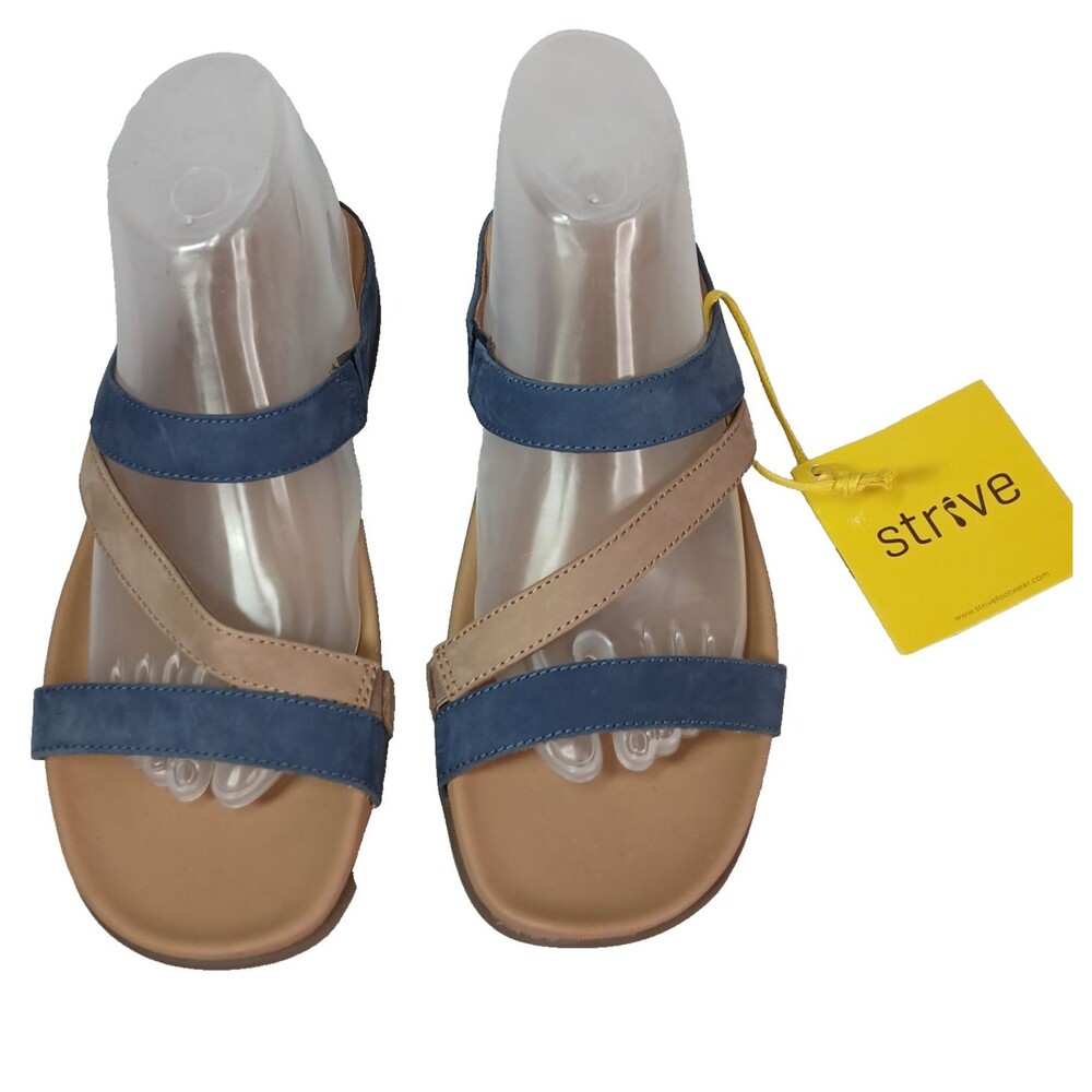 Strive trio slip on sandals 8.5 /9 Blue Tan New With Tags Old Stock Arch Support